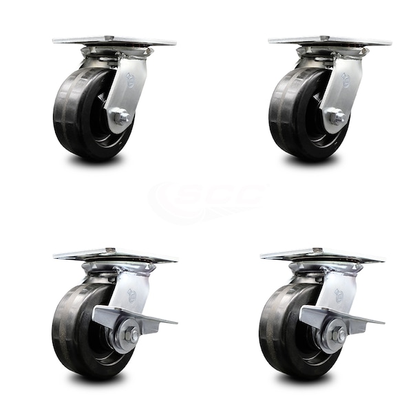 5 Inch Phenolic Swivel Caster Set with Ball Bearings 2 Brakes
